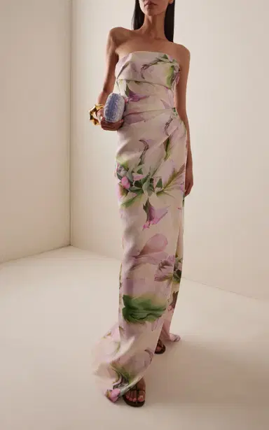 MONIQUE LHUILLIER Floral-Print Ruched Silk Gown | Thumbnail 2