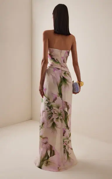 MONIQUE LHUILLIER Floral-Print Ruched Silk Gown | Thumbnail 5