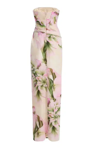 MONIQUE LHUILLIER Floral-Print Ruched Silk Gown | Thumbnail 6