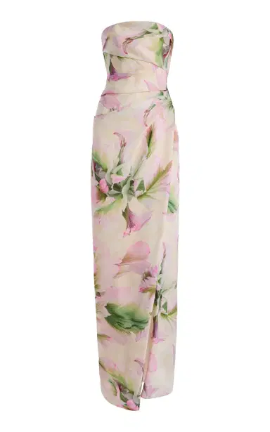 MONIQUE LHUILLIER Floral-Print Ruched Silk Gown | Thumbnail 1