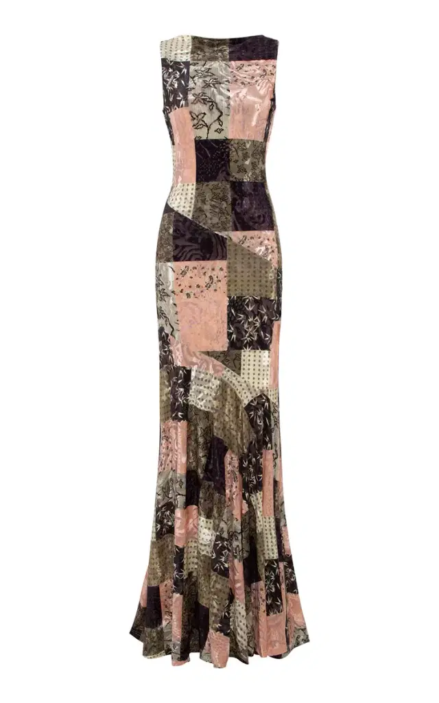 Fens Patchwork Velvet Maxi Dress