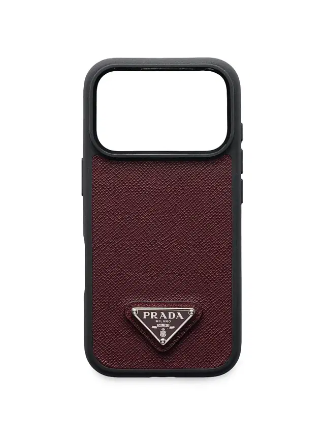 Prada Saffiano Leather Case for iPhone 17 Pro - Dark Red