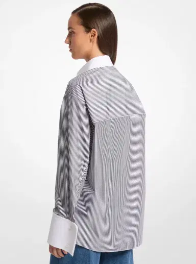 Michael Kors Collection Tyler Oversized Striped Cotton Blend Shirt in Blue | Thumbnail 5 Michael Kors Collection Tyler Oversized Striped Cotton Blend Shirt in Blue | Thumbnail 5