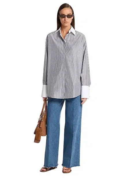 Michael Kors Collection Tyler Oversized Striped Cotton Blend Shirt