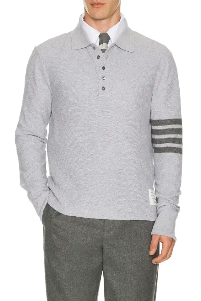 Thom Browne Long Sleeve Pique Polo