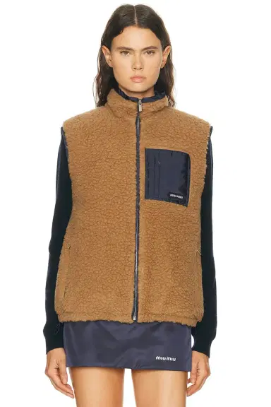 Miu Miu Teddy Ponge'nylon Piumino Vest | Thumbnail 1 Miu Miu Teddy Ponge'nylon Piumino Vest | Thumbnail 1