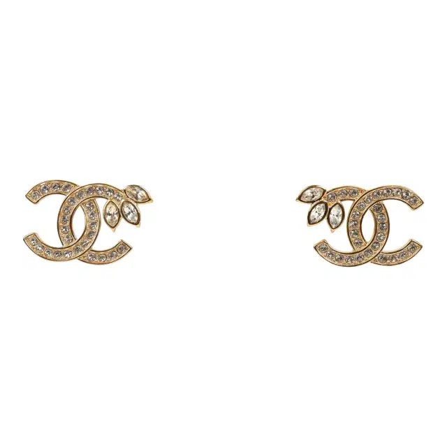 Chanel Chanel Crystal Floral CC Stud Earrings Gold Tone Hardware