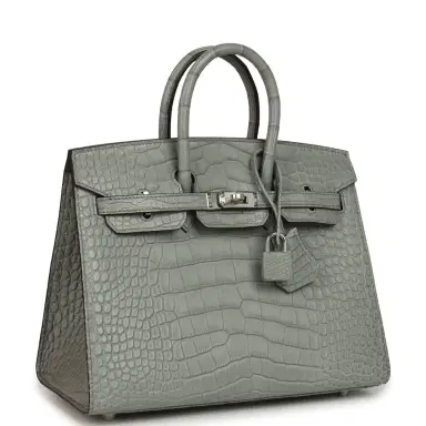 HERMÈS Hermes Birkin Sellier 25 Gris Ciment Matte Alligator Palladium Hardware | Thumbnail 2 HERMÈS Hermes Birkin Sellier 25 Gris Ciment Matte Alligator Palladium Hardware | Thumbnail 2