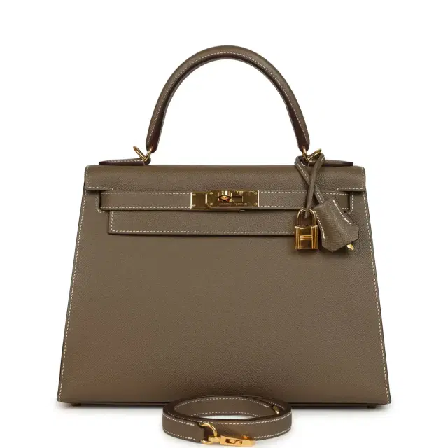 hermes Pre-owned Hermes Kelly Sellier 28 Etoupe Epsom Gold Hardware