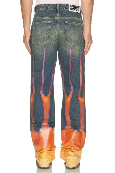 Who Decides War by Ev Bravado Flame Denim Pants | Thumbnail 3 Who Decides War by Ev Bravado Flame Denim Pants | Thumbnail 3