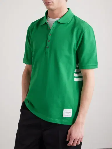 Thom Browne Logo-Appliquéd Striped Cotton-Piqué Polo Shirt - Men | Thumbnail 3 Thom Browne Logo-Appliquéd Striped Cotton-Piqué Polo Shirt - Men | Thumbnail 3