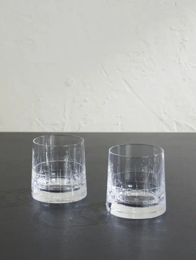 Christofle Graphik Set of Two Crystal Double Old Fashioned Glasses - Men