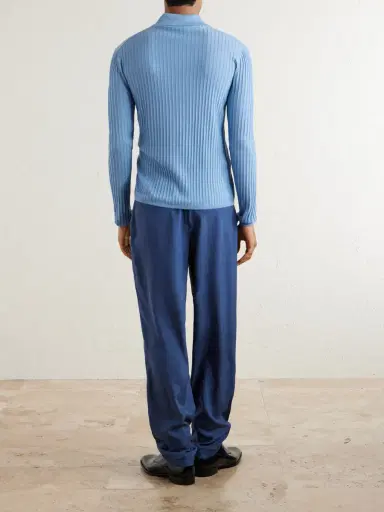 Saint Laurent Slim-Fit Ribbed Wool, Cashmere and Silk-Blend Polo Shirt - Men | Thumbnail 4 Saint Laurent Slim-Fit Ribbed Wool, Cashmere and Silk-Blend Polo Shirt - Men | Thumbnail 4