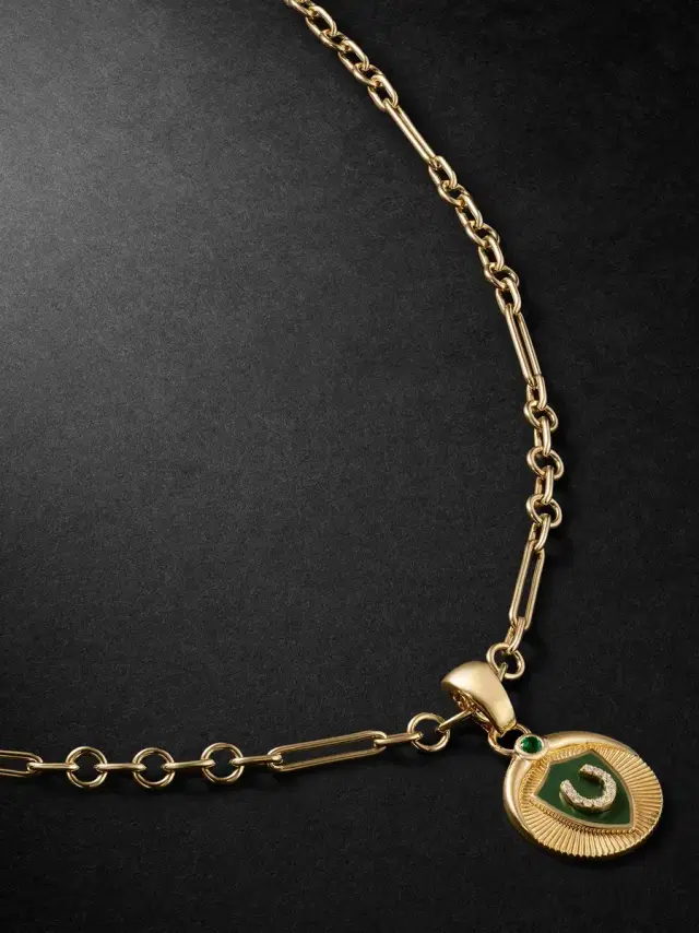 18-Karat Gold, Enamel, Emerald and Diamond Necklace - Men
