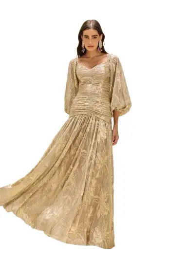 PatBo GOLDEN DUST LUREX LONG SLEEVE GOWN | Thumbnail 1