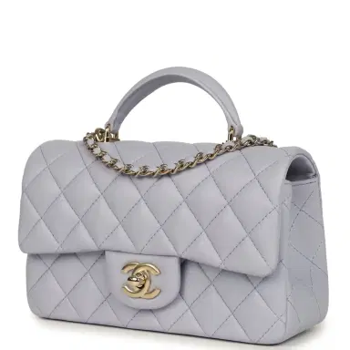 Chanel Chanel Mini Rectangular Flap Bag with Top Handle Light Purple Lambskin Light Gold Hardware | Thumbnail 5 Chanel Chanel Mini Rectangular Flap Bag with Top Handle Light Purple Lambskin Light Gold Hardware | Thumbnail 5