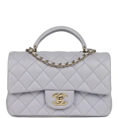 Chanel Chanel Mini Rectangular Flap Bag with Top Handle Light Purple Lambskin Light Gold Hardware | Thumbnail 1 Chanel Chanel Mini Rectangular Flap Bag with Top Handle Light Purple Lambskin Light Gold Hardware | Thumbnail 1