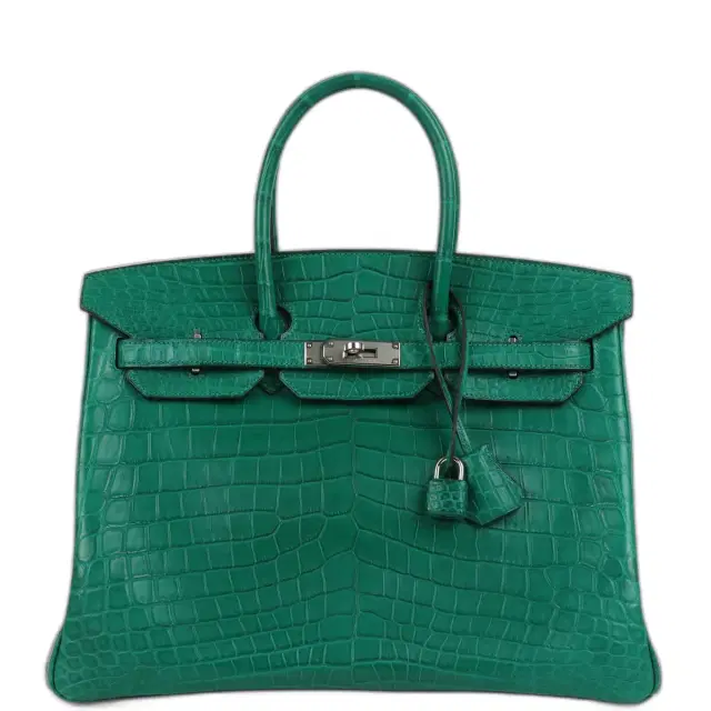 Pre-owned Hermes Birkin 35 Malachite Matte Niloticus Crocodile Palladium Hardware