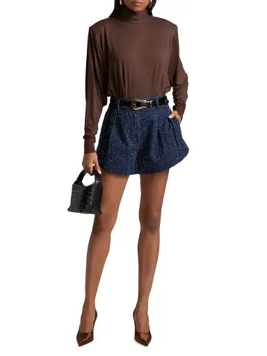 Ronny Kobo Women's Anissa Textured-Denim High-Rise Shorts - Dark Indigo - Size Large | Thumbnail 2