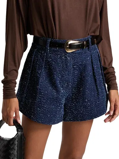 Ronny Kobo Women's Anissa Textured-Denim High-Rise Shorts - Dark Indigo - Size Large | Thumbnail 3
