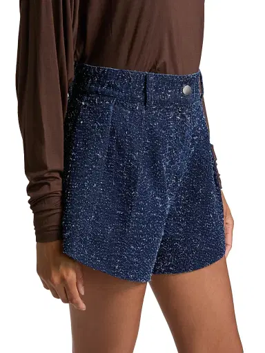 Ronny Kobo Women's Anissa Textured-Denim High-Rise Shorts - Dark Indigo - Size Large | Thumbnail 4