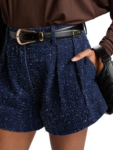 Ronny Kobo Women's Anissa Textured-Denim High-Rise Shorts - Dark Indigo - Size Large | Thumbnail 6