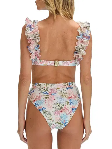 PatBo Women's Seaweed Printed Flutter Bikini Top - Off White - Size XS | Thumbnail 4