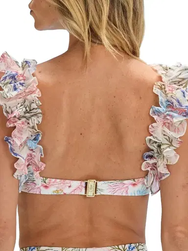 PatBo Women's Seaweed Printed Flutter Bikini Top - Off White - Size XS | Thumbnail 7