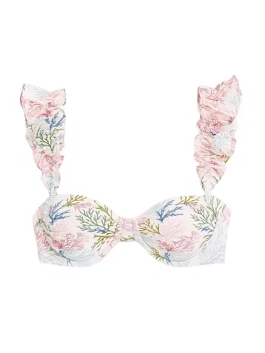 PatBo Women's Seaweed Printed Flutter Bikini Top - Off White - Size XS | Thumbnail 1
