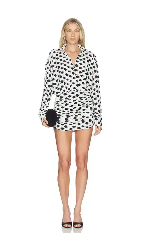 Norma Kamali Boyfriend Shirt Shirred Skirt Dress