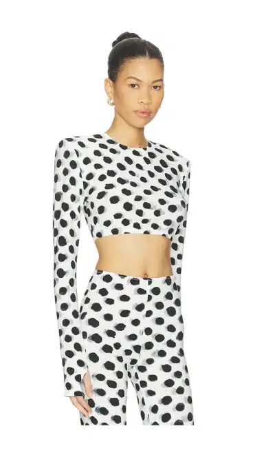 Norma Kamali Cropped Long Sleeve Shoulder Pad Top | Thumbnail 2 Norma Kamali Cropped Long Sleeve Shoulder Pad Top | Thumbnail 2