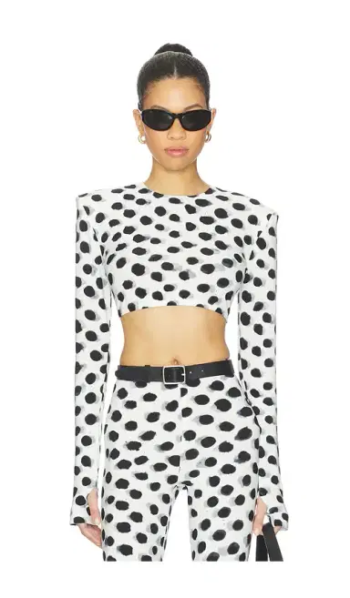 Norma Kamali Cropped Long Sleeve Shoulder Pad Top | Thumbnail 1 Norma Kamali Cropped Long Sleeve Shoulder Pad Top | Thumbnail 1