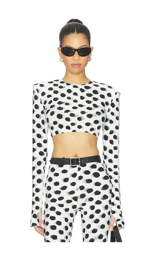 Cropped Long Sleeve Shoulder Pad Top
