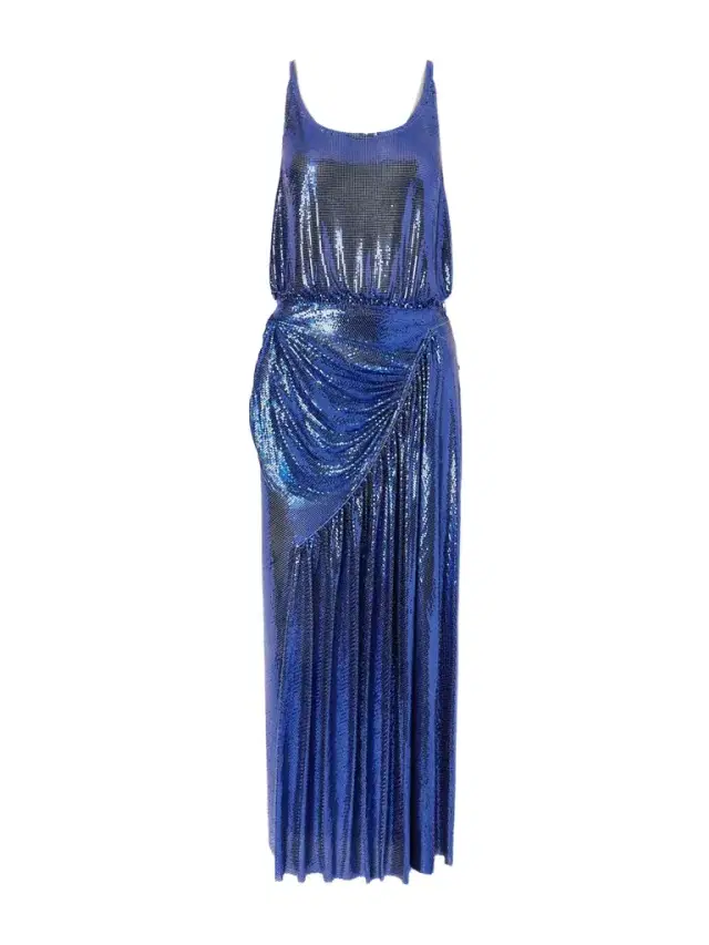 Draped Pleated Chainmail Midi Dress