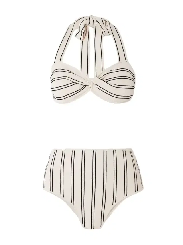 Daylight Twist-front Striped Ribbed Stretch-modal Bikini