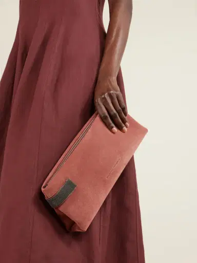 Brunello Cucinelli Essence Bead-embellished Leather-trimmed Suede Clutch | Thumbnail 2