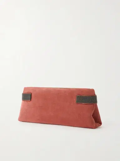 Brunello Cucinelli Essence Bead-embellished Leather-trimmed Suede Clutch | Thumbnail 4