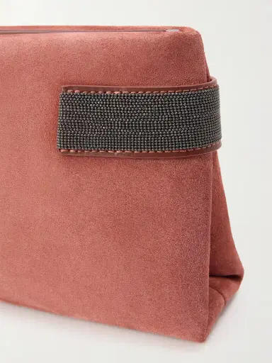Brunello Cucinelli Essence Bead-embellished Leather-trimmed Suede Clutch | Thumbnail 5