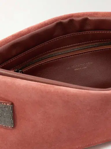 Brunello Cucinelli Essence Bead-embellished Leather-trimmed Suede Clutch | Thumbnail 6