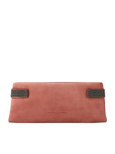 Brunello Cucinelli Essence Bead-embellished Leather-trimmed Suede Clutch | Thumbnail 1
