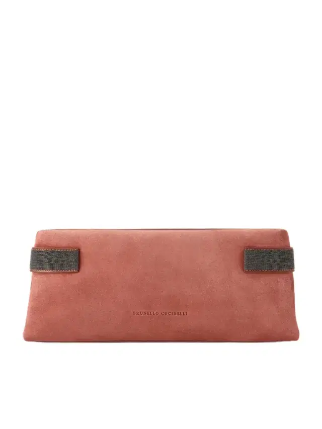Essence Bead-embellished Leather-trimmed Suede Clutch