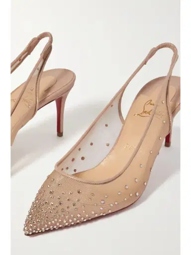 Christian Louboutin Follies Strass 70 Crystal-embellished Mesh And Glittered Suede Slingback Pumps | Thumbnail 4 Christian Louboutin Follies Strass 70 Crystal-embellished Mesh And Glittered Suede Slingback Pumps | Thumbnail 4