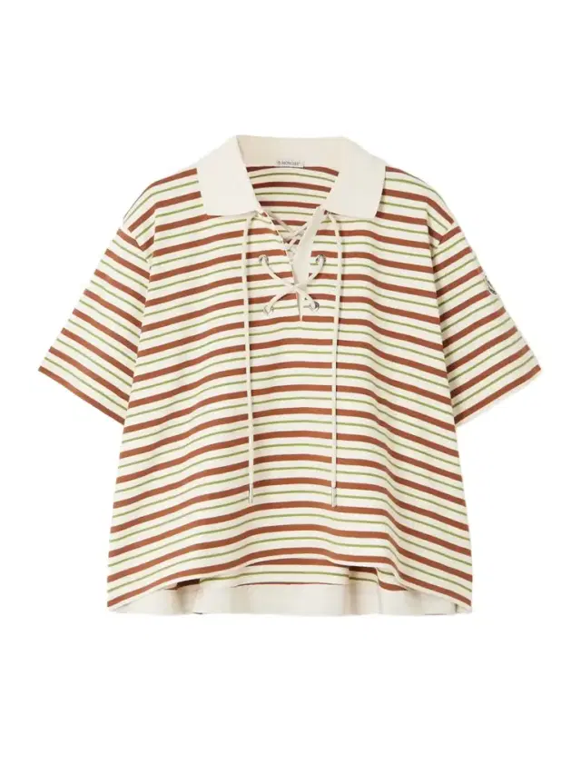 Moncler Lace-up Cropped Striped Cotton Polo Shirt