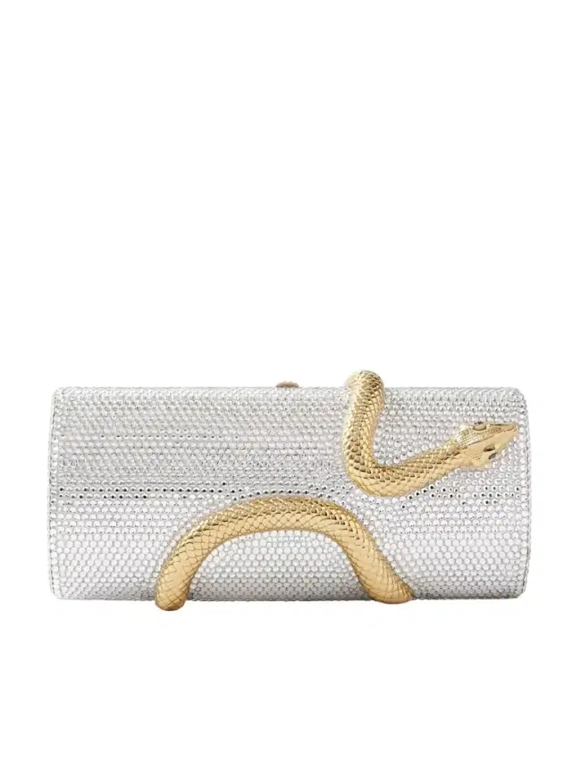 Snake Crystal-embellished Gold And Silver-tone Clutch