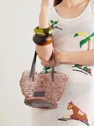 Staud Jewel Leather-trimmed Embellished Crocheted Bucket Bag | Thumbnail 2