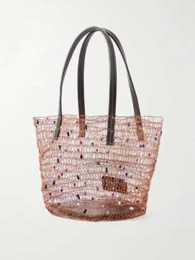Staud Jewel Leather-trimmed Embellished Crocheted Bucket Bag | Thumbnail 3