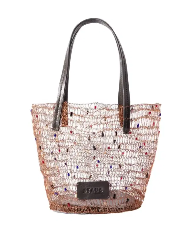 Jewel Leather-trimmed Embellished Crocheted Bucket Bag Jewel Leather-trimmed Embellished Crocheted Bucket Bag
