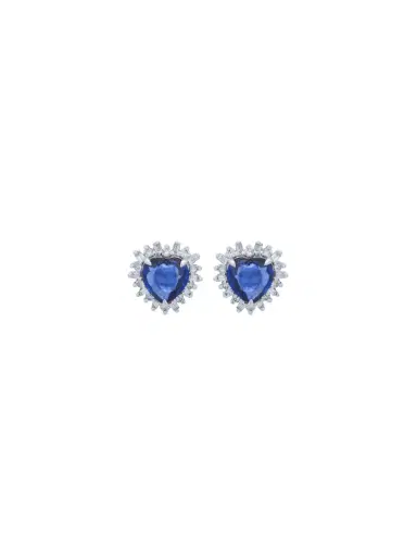 Wish Fine Jewelry 2.73ct Diamond Sapphire 18K Gold Halo Heart Stud Earrings | Thumbnail 1 Wish Fine Jewelry 2.73ct Diamond Sapphire 18K Gold Halo Heart Stud Earrings | Thumbnail 1