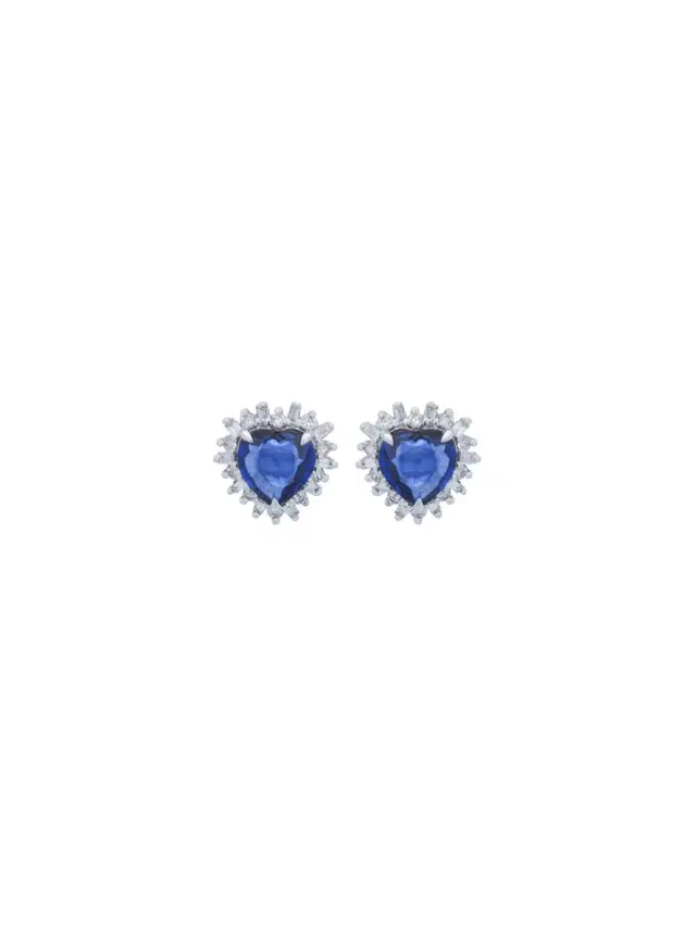 Wish Fine Jewelry 2.73ct Diamond Sapphire 18K Gold Halo Heart Stud Earrings