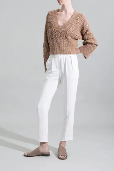 Brunello Cucinelli Crop Pull On Pant - Pure White | Thumbnail 2